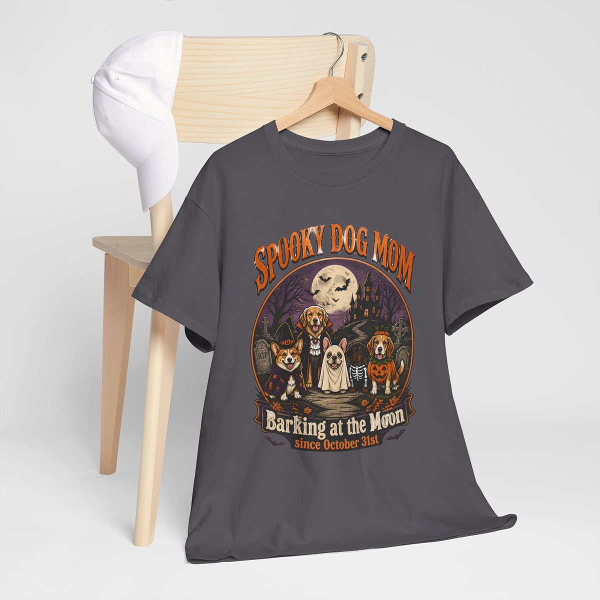 Spooky Dog Mom T‑Shirt — "Barking at the Moon" Halloween Dog Mom Tee