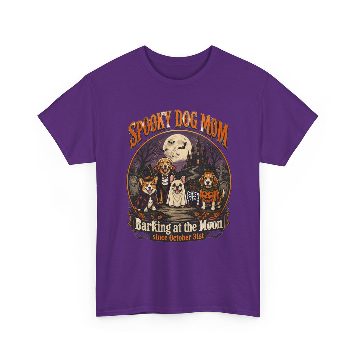 Spooky Dog Mom T‑Shirt — "Barking at the Moon" Halloween Dog Mom Tee