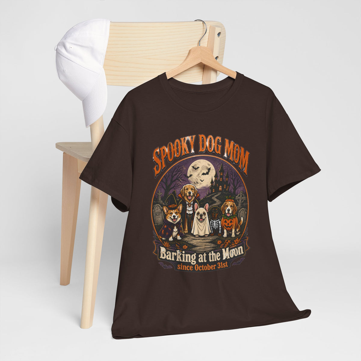 Spooky Dog Mom T‑Shirt — "Barking at the Moon" Halloween Dog Mom Tee