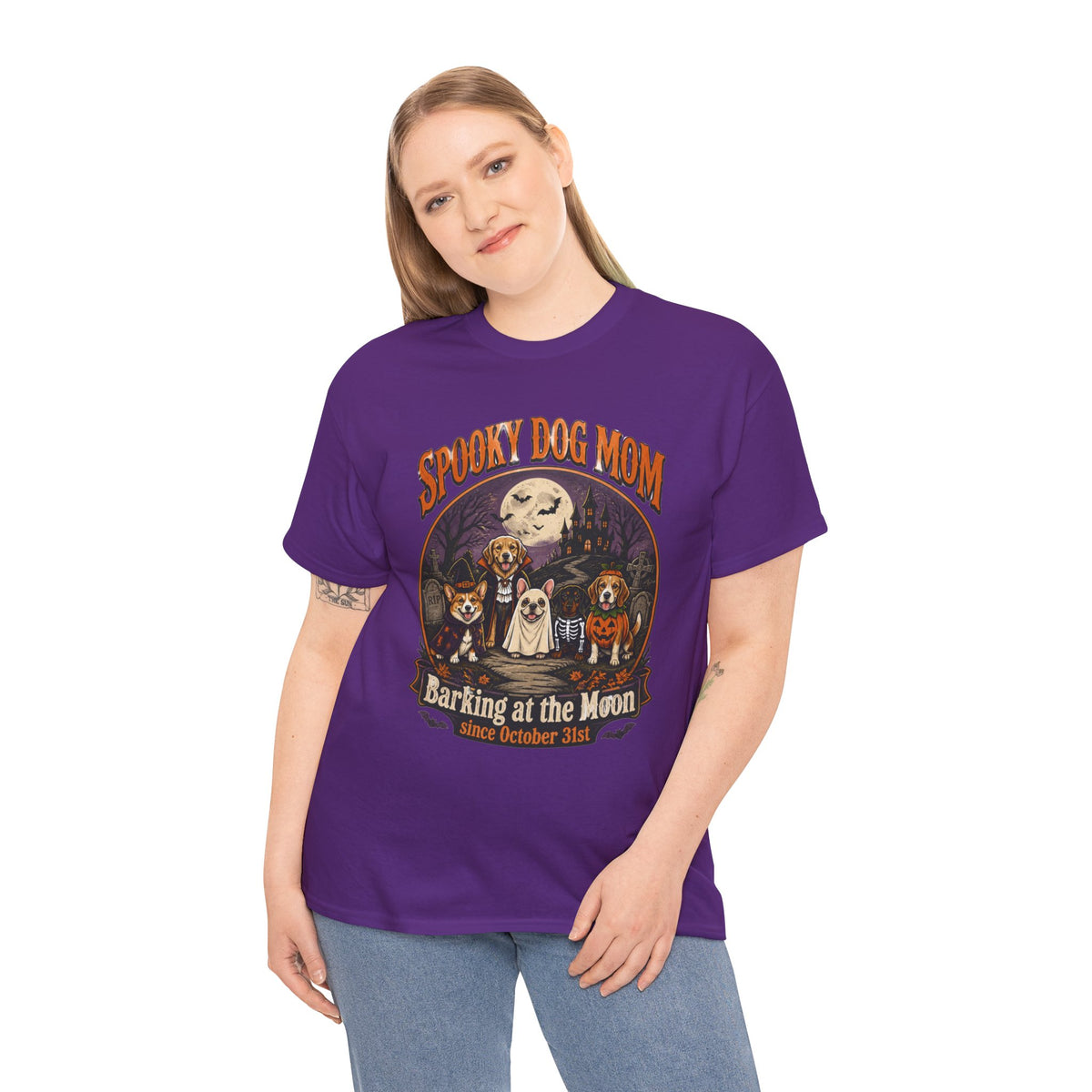 Spooky Dog Mom T‑Shirt — "Barking at the Moon" Halloween Dog Mom Tee