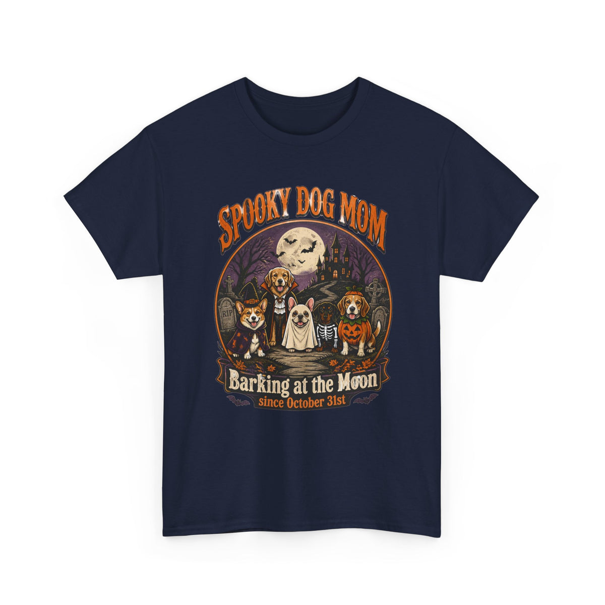Spooky Dog Mom T‑Shirt — "Barking at the Moon" Halloween Dog Mom Tee