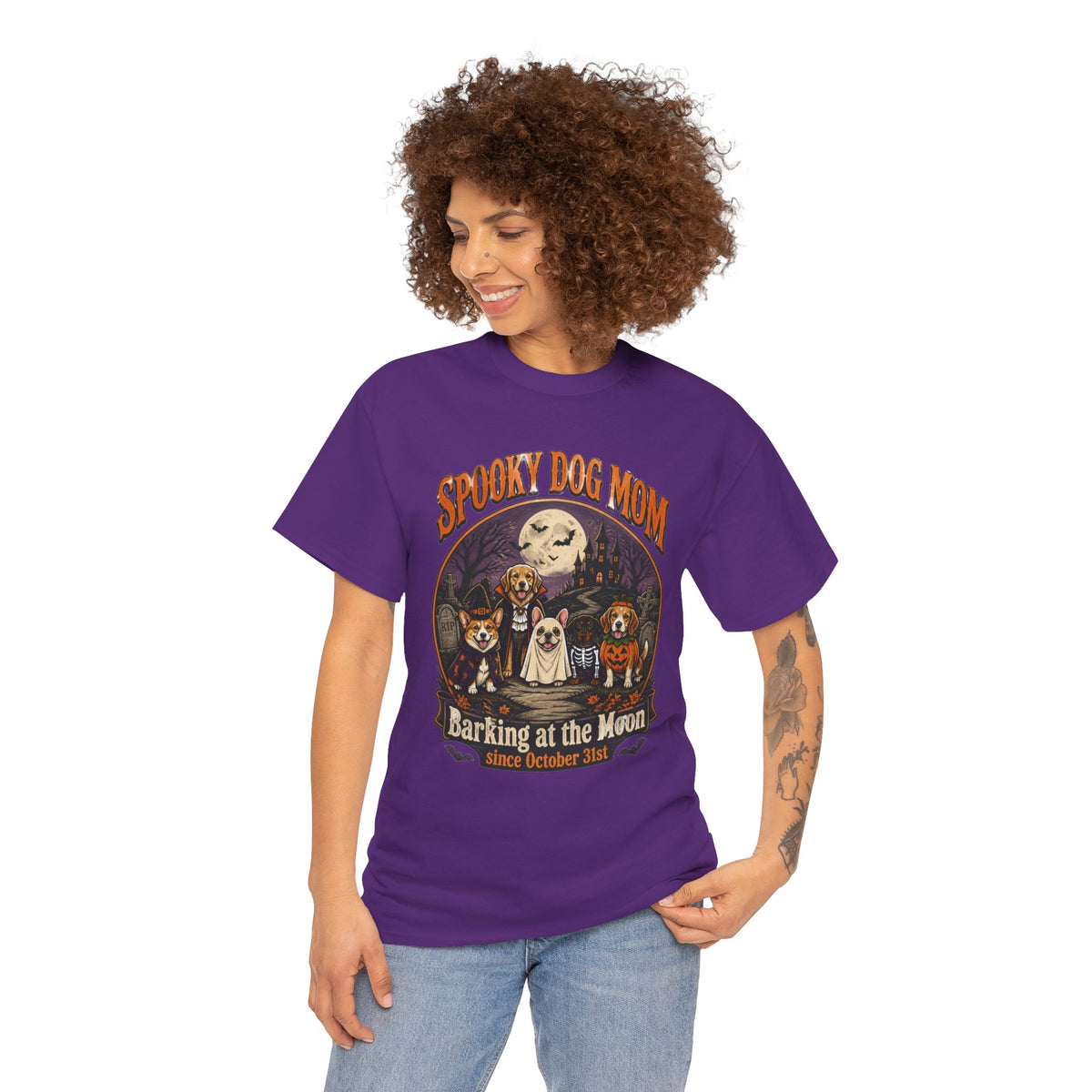 Spooky Dog Mom T‑Shirt — "Barking at the Moon" Halloween Dog Mom Tee