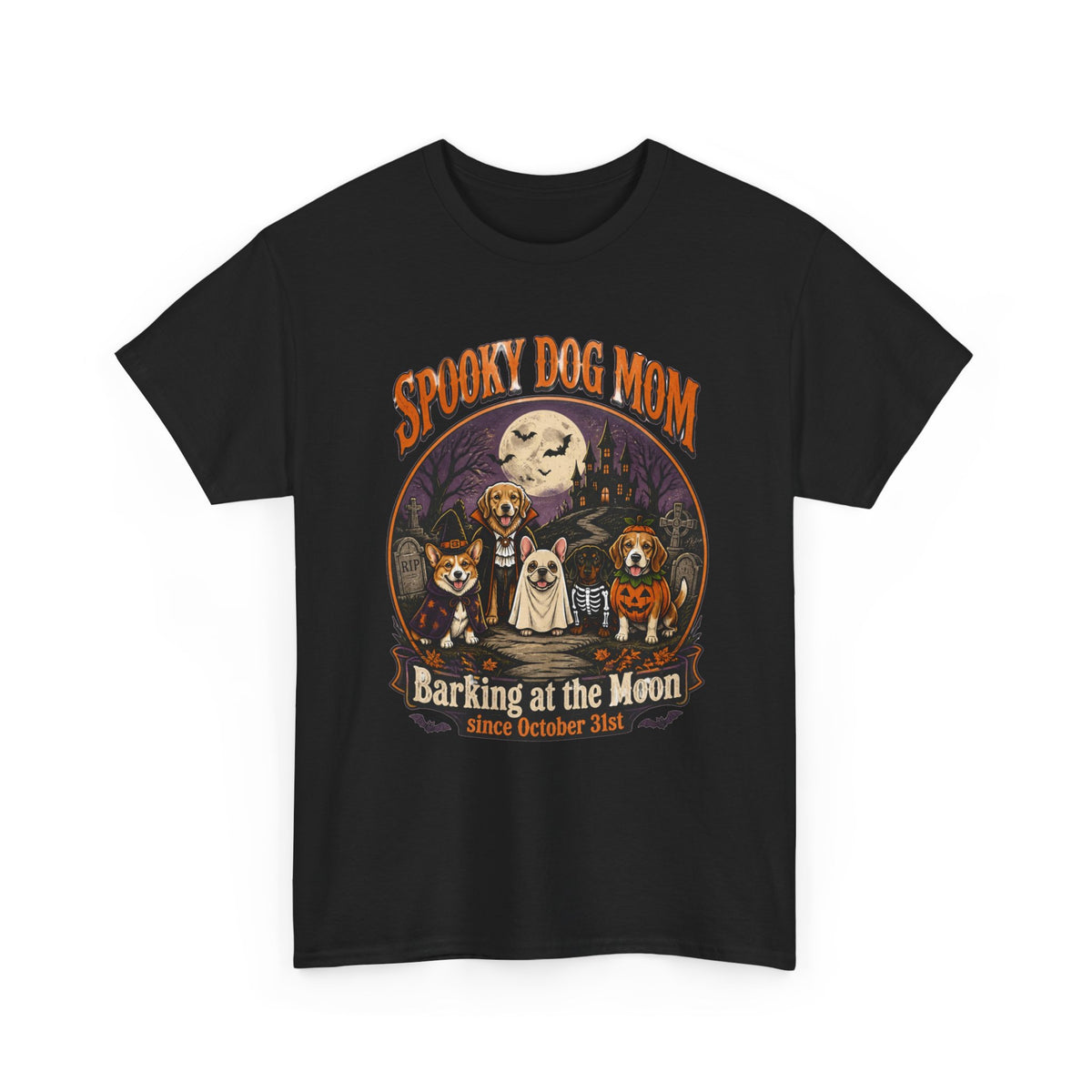 Spooky Dog Mom T‑Shirt — "Barking at the Moon" Halloween Dog Mom Tee
