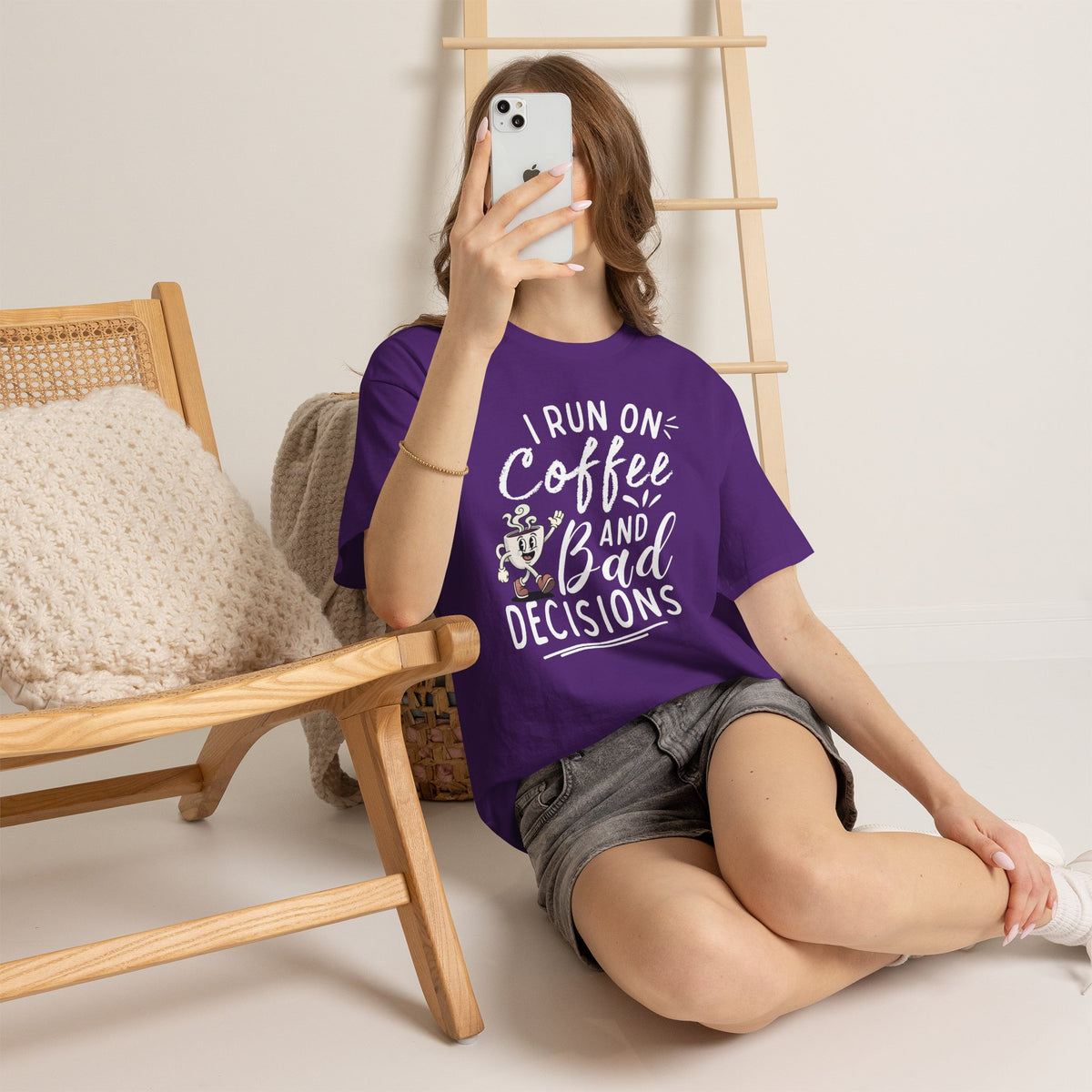 Coffee & Bad Decisions Tee — I Run On Coffee Funny Graphic T‑Shirt