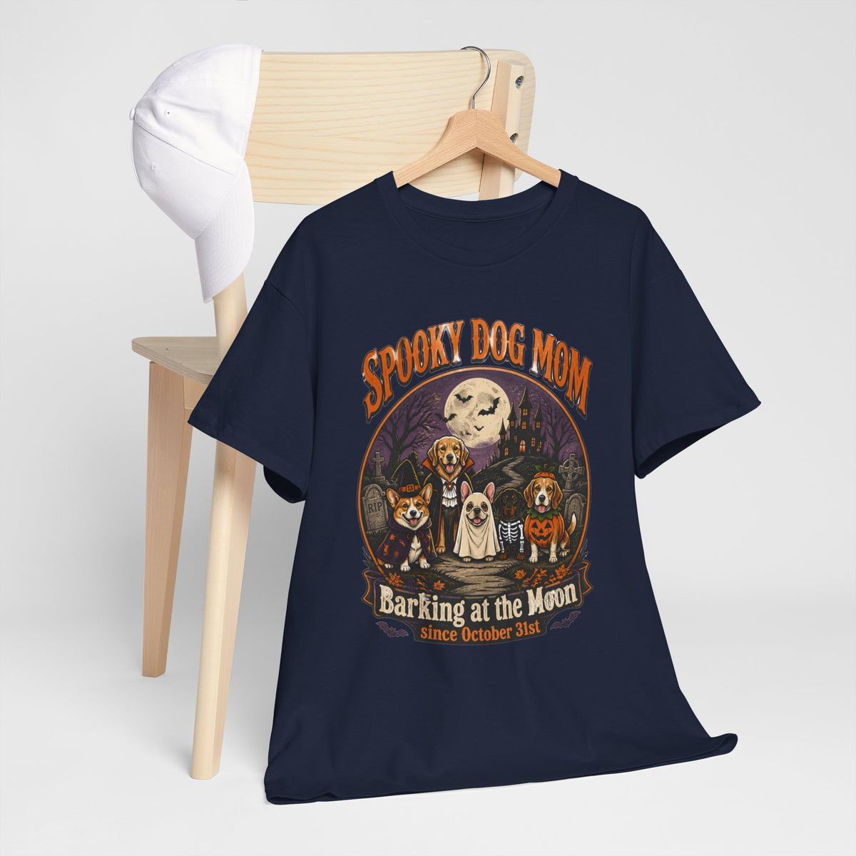 Spooky Dog Mom T‑Shirt — "Barking at the Moon" Halloween Dog Mom Tee
