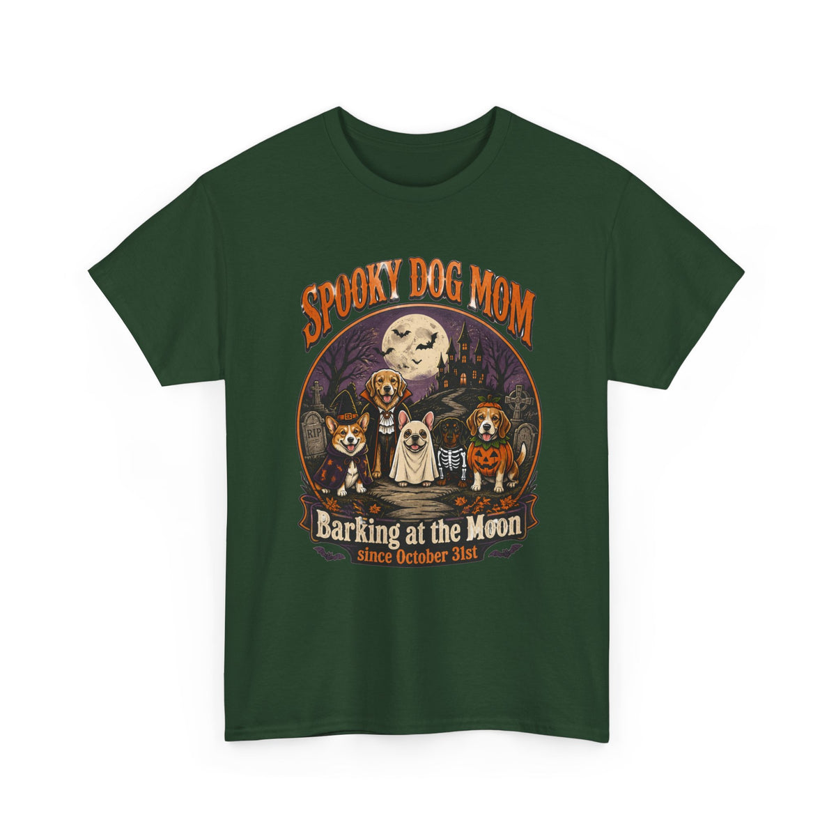 Spooky Dog Mom T‑Shirt — "Barking at the Moon" Halloween Dog Mom Tee