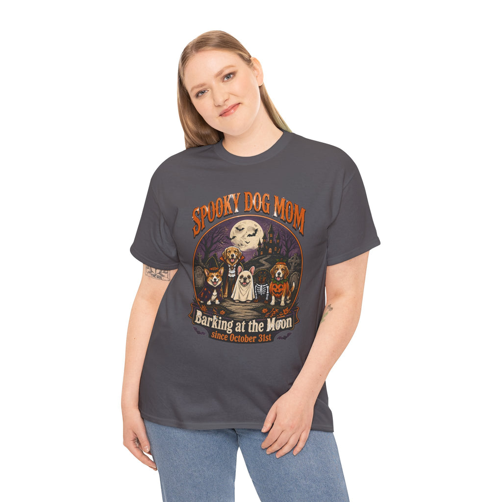 Spooky Dog Mom T‑Shirt — "Barking at the Moon" Halloween Dog Mom Tee