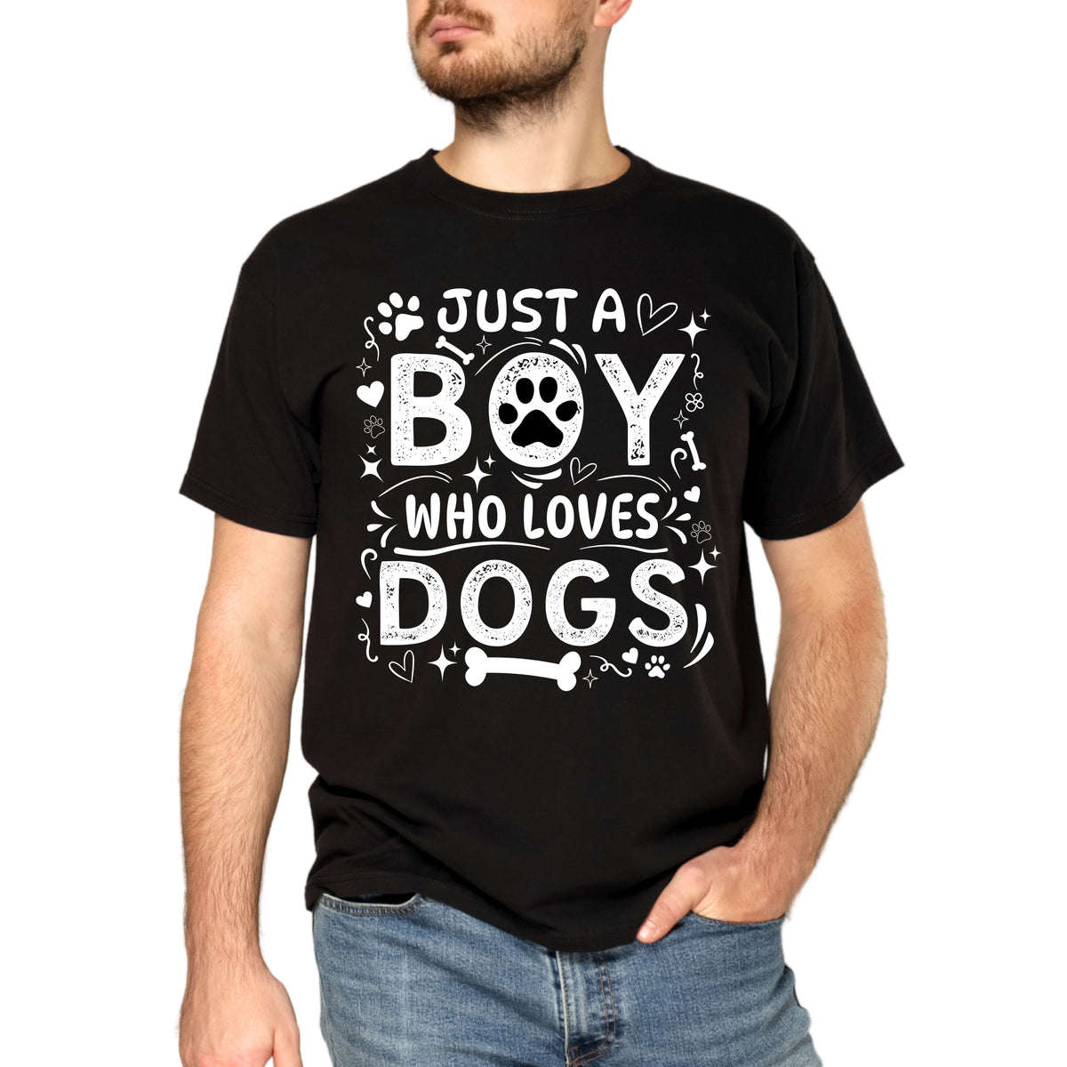 Boy Who Loves Dogs T‑Shirt — Cute Paw Print Graphic Tee