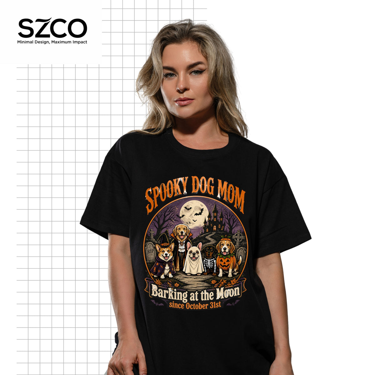 Spooky Dog Mom T‑Shirt — "Barking at the Moon" Halloween Dog Mom Tee