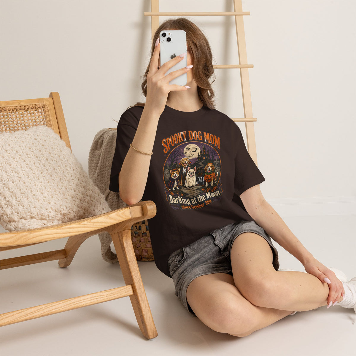 Spooky Dog Mom T‑Shirt — "Barking at the Moon" Halloween Dog Mom Tee