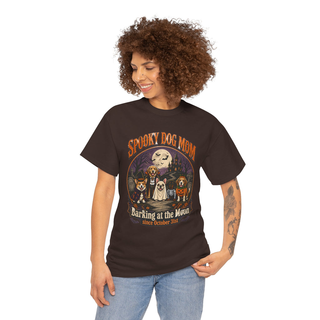 Spooky Dog Mom T‑Shirt — "Barking at the Moon" Halloween Dog Mom Tee
