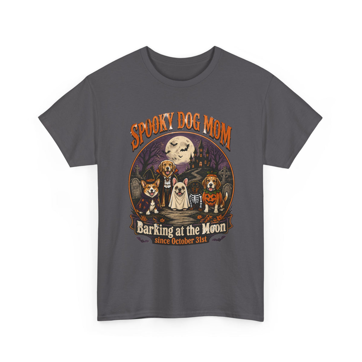 Spooky Dog Mom T‑Shirt — "Barking at the Moon" Halloween Dog Mom Tee