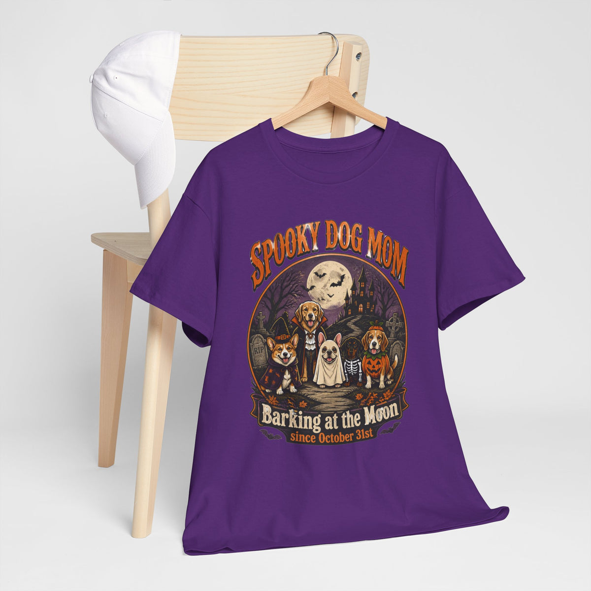 Spooky Dog Mom T‑Shirt — "Barking at the Moon" Halloween Dog Mom Tee