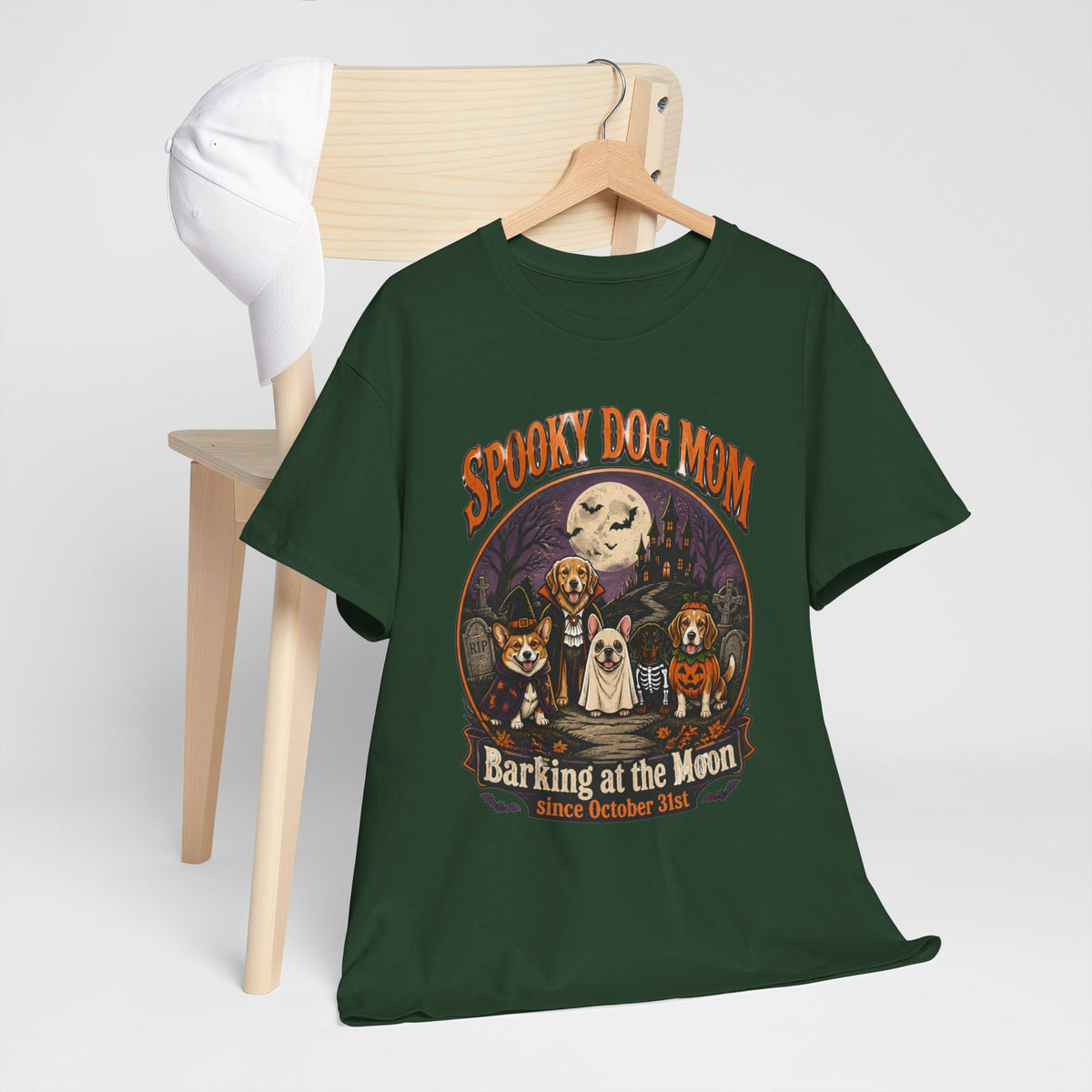 Spooky Dog Mom T‑Shirt — "Barking at the Moon" Halloween Dog Mom Tee
