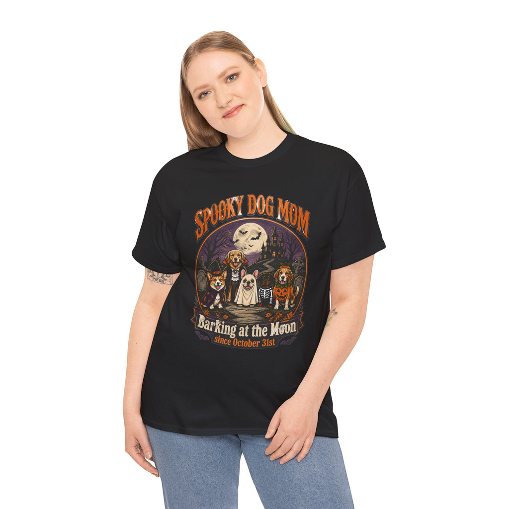 Spooky Dog Mom T‑Shirt — "Barking at the Moon" Halloween Dog Mom Tee