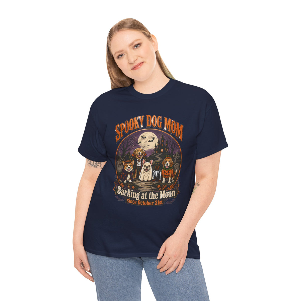 Spooky Dog Mom T‑Shirt — "Barking at the Moon" Halloween Dog Mom Tee