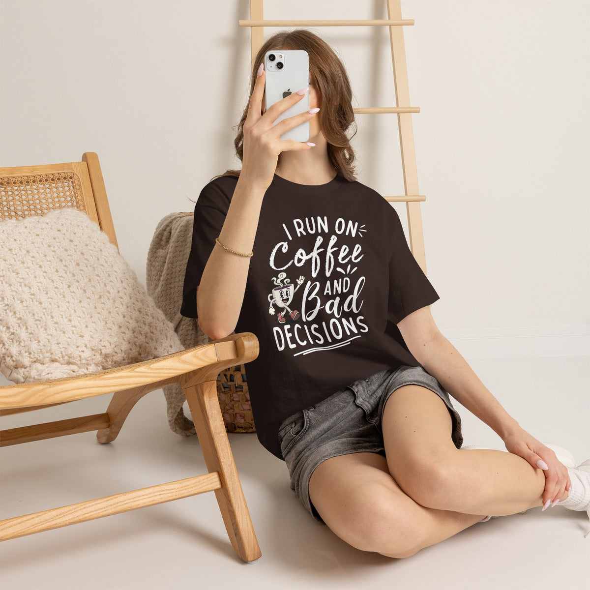 Coffee & Bad Decisions Tee — I Run On Coffee Funny Graphic T‑Shirt