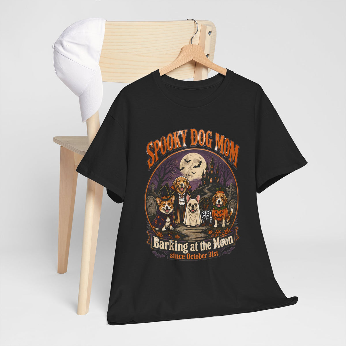 Spooky Dog Mom T‑Shirt — "Barking at the Moon" Halloween Dog Mom Tee