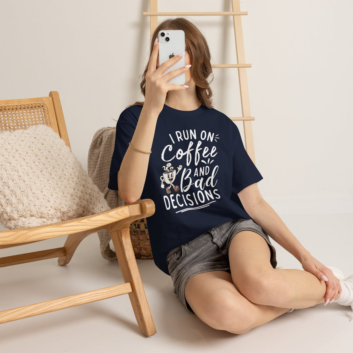 Coffee & Bad Decisions Tee — I Run On Coffee Funny Graphic T‑Shirt