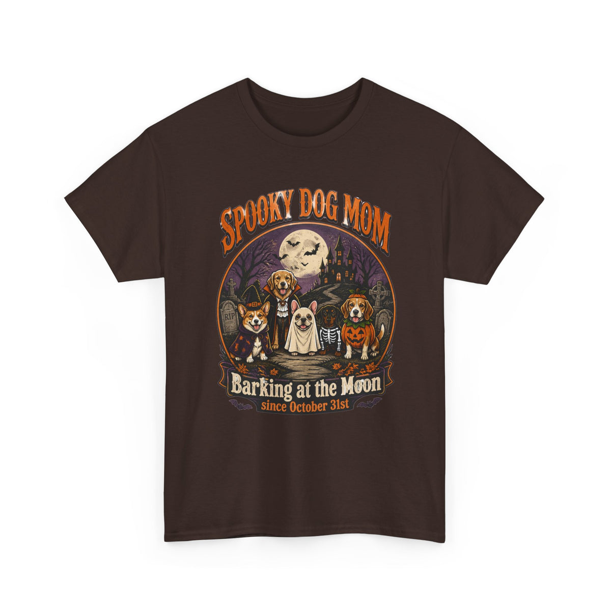 Spooky Dog Mom T‑Shirt — "Barking at the Moon" Halloween Dog Mom Tee