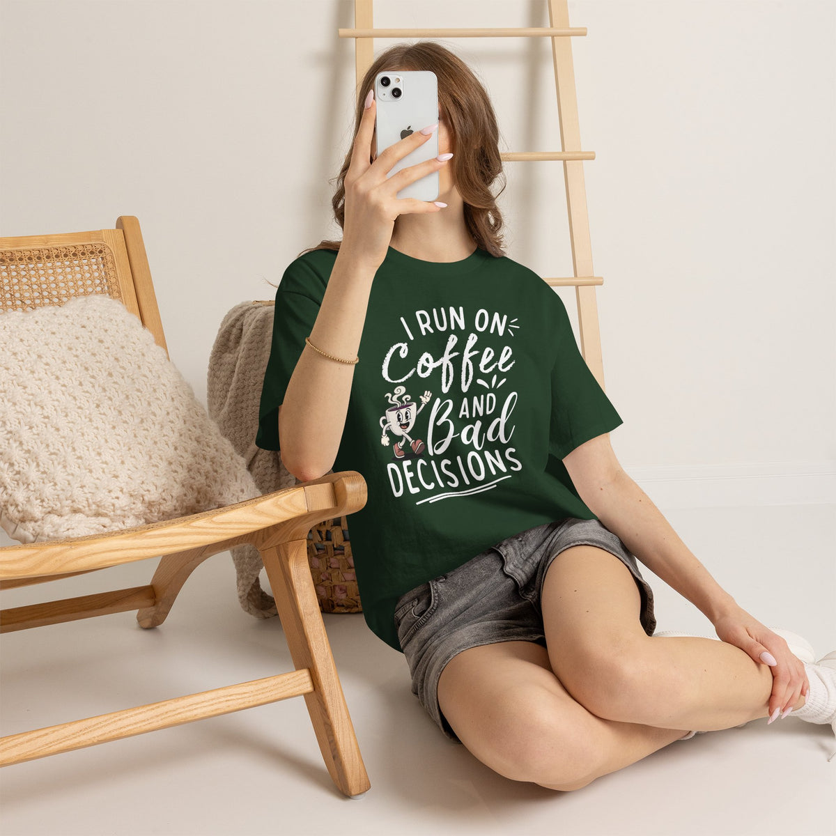 Coffee & Bad Decisions Tee — I Run On Coffee Funny Graphic T‑Shirt